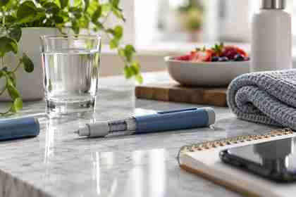 Generic weight-management injection pen on a bright wellness countertop